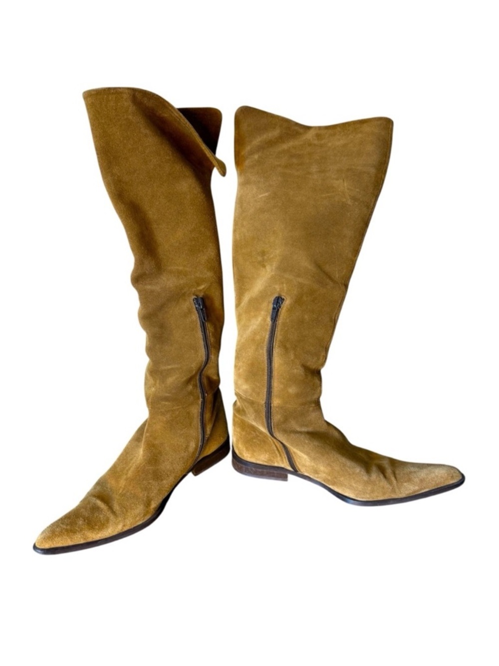 STEPHANIE DE RAUCOURT Vintage Tan Suede Knee High Boots Pointy Slouchy Size 7